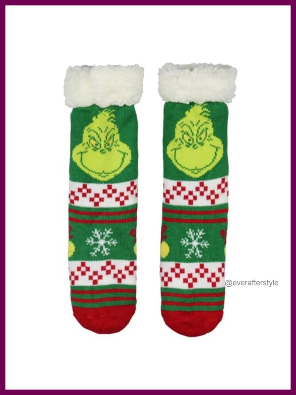 Grinch Fair Isle Slipper Socks Faux Shearling Lined Non-Slip